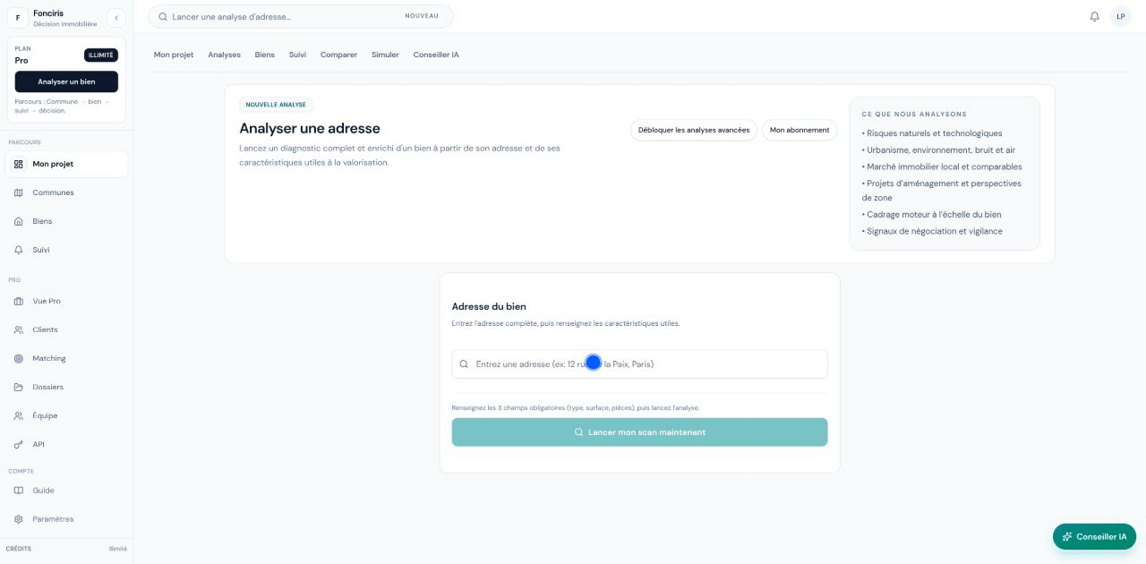 Démo Fonciris : aperçu de l'interface et d'un rapport